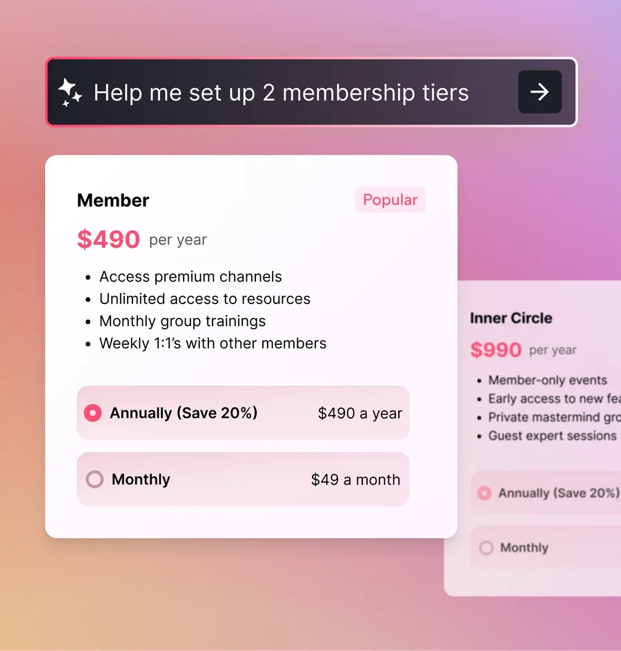Chatting with Pulse to set up membership tiers inside your community
